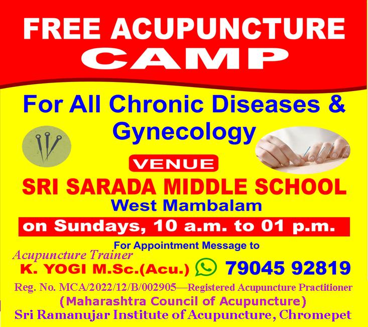 Free Acupuncture Camp in Chennai